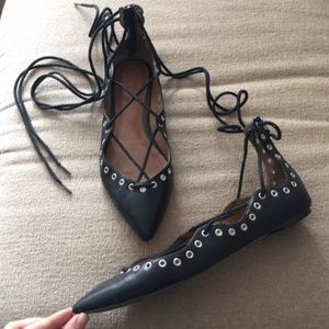 ZARA BLACK LACE UP FLATS